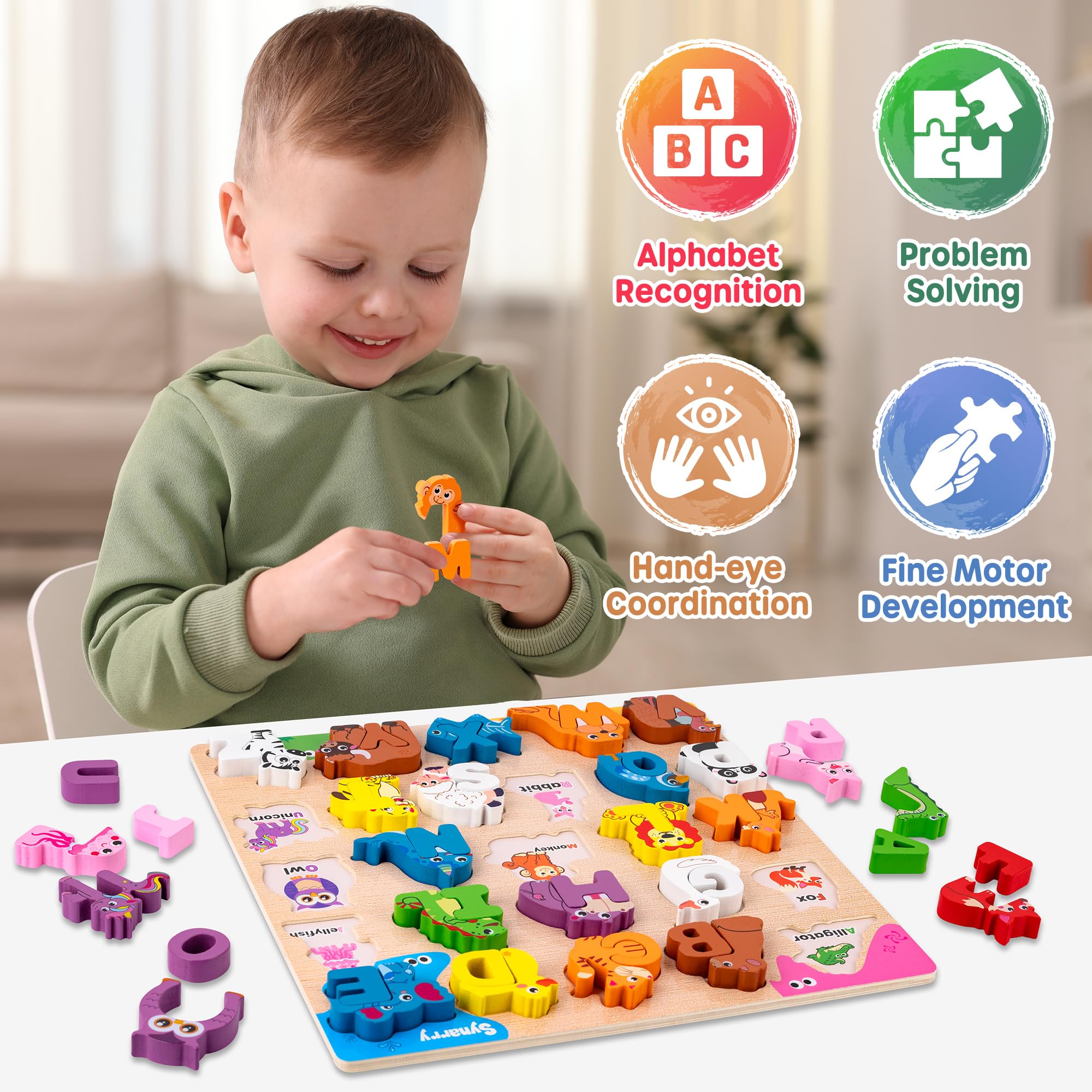 Amazon.co.jp: SYNARRY 木製アルファベットパズル 52ピース ABCパズル